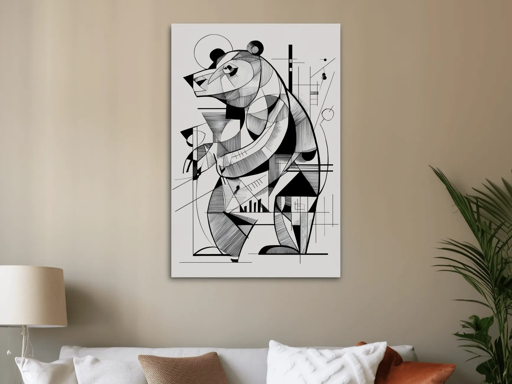 Cubism Abstract Bear Artwork - Modern Black And White Wildlife Wall Art