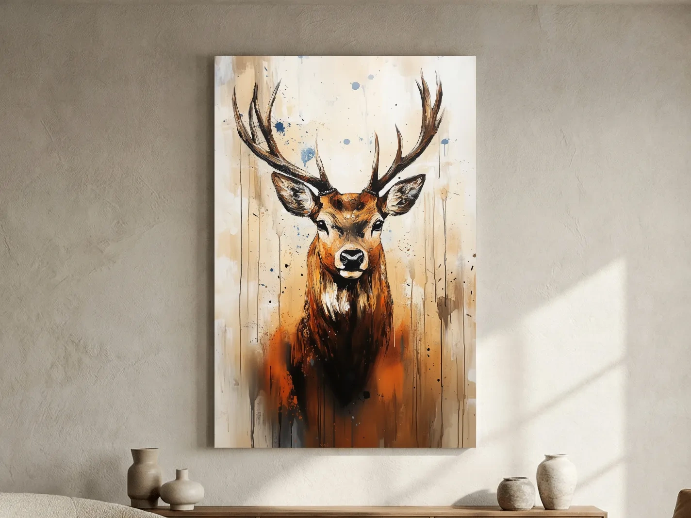 Impasto Style Deer Stag Portrait - Rustic Wildlife Wall Art