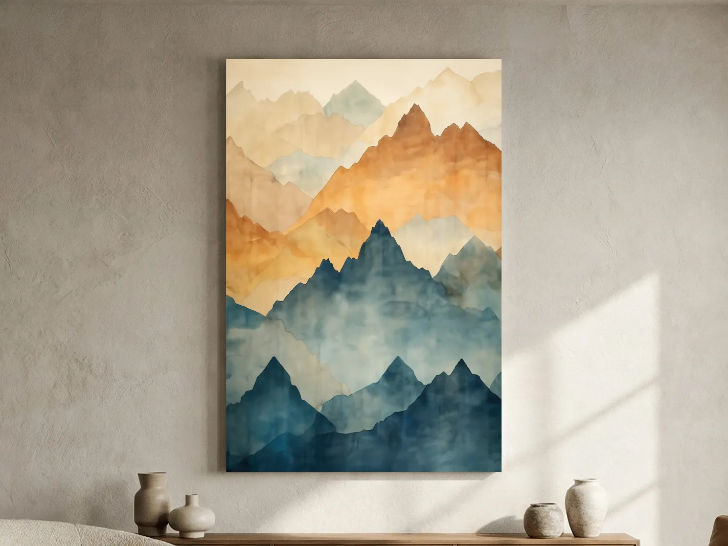 Foggy Layered Mountain Watercolor Landscape - Abstract Wall Art