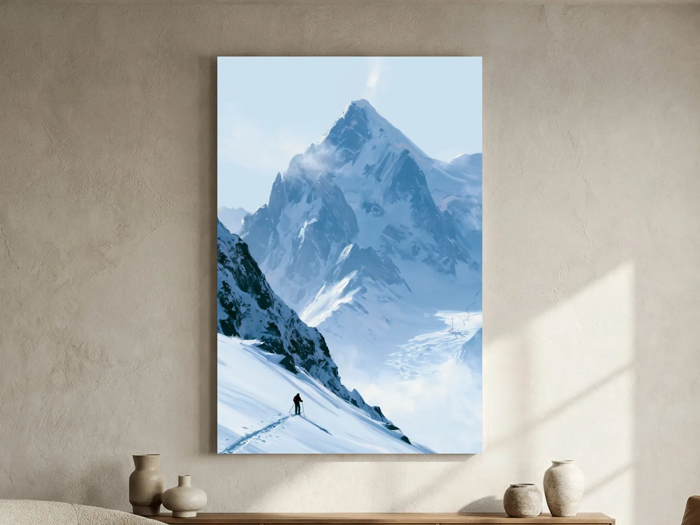 Backcountry Skier Alpine Peak Landscape - Minimalist Winter Mountain Wall Art