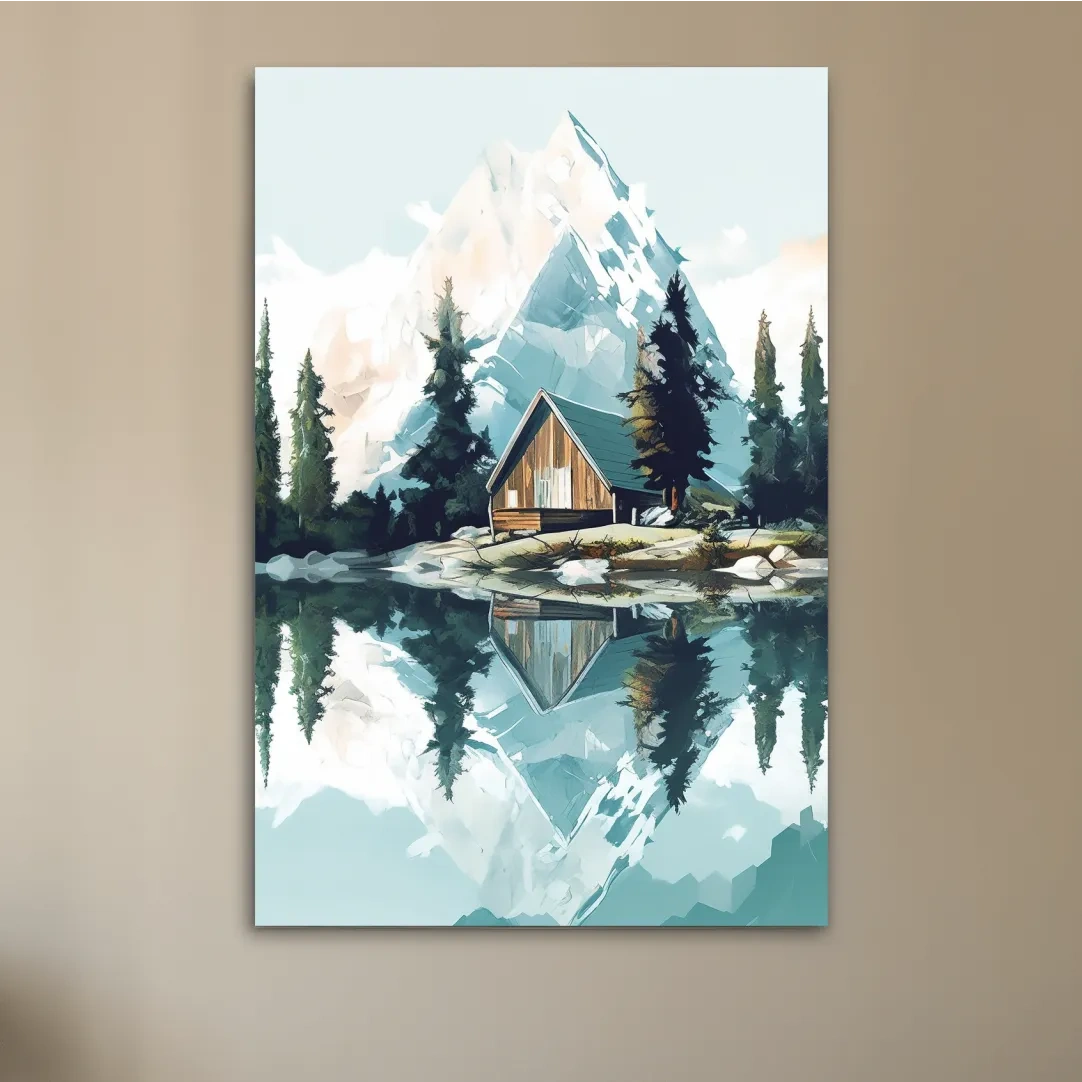 Painting of a cabin in the alpine