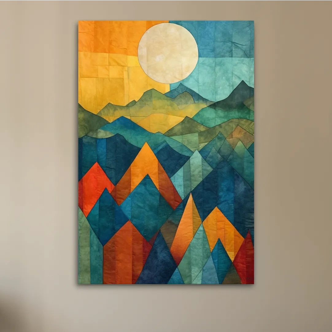 Abstract stained glass style mountain artwork