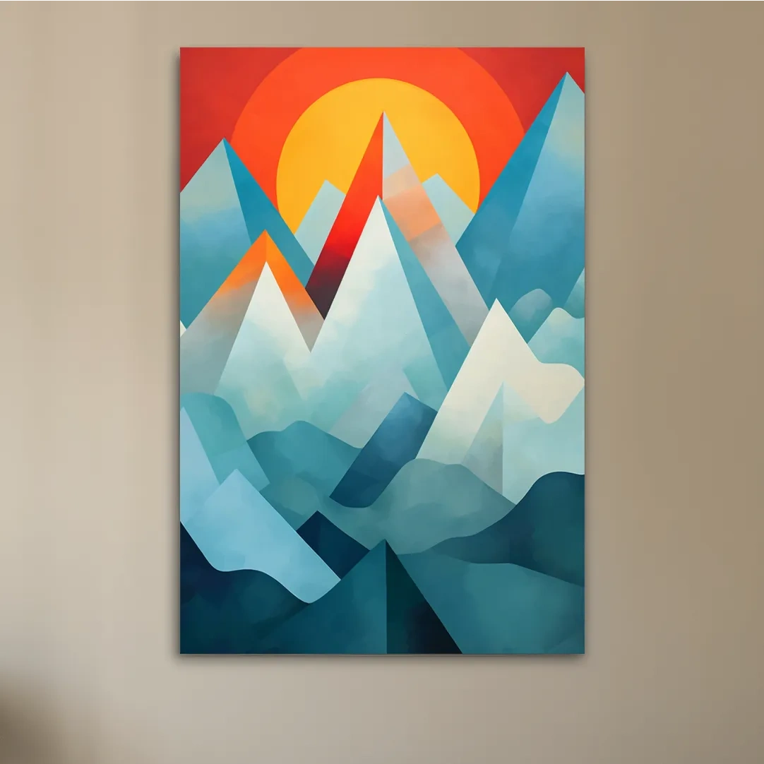 Abstract suprematism sunset mountain painting