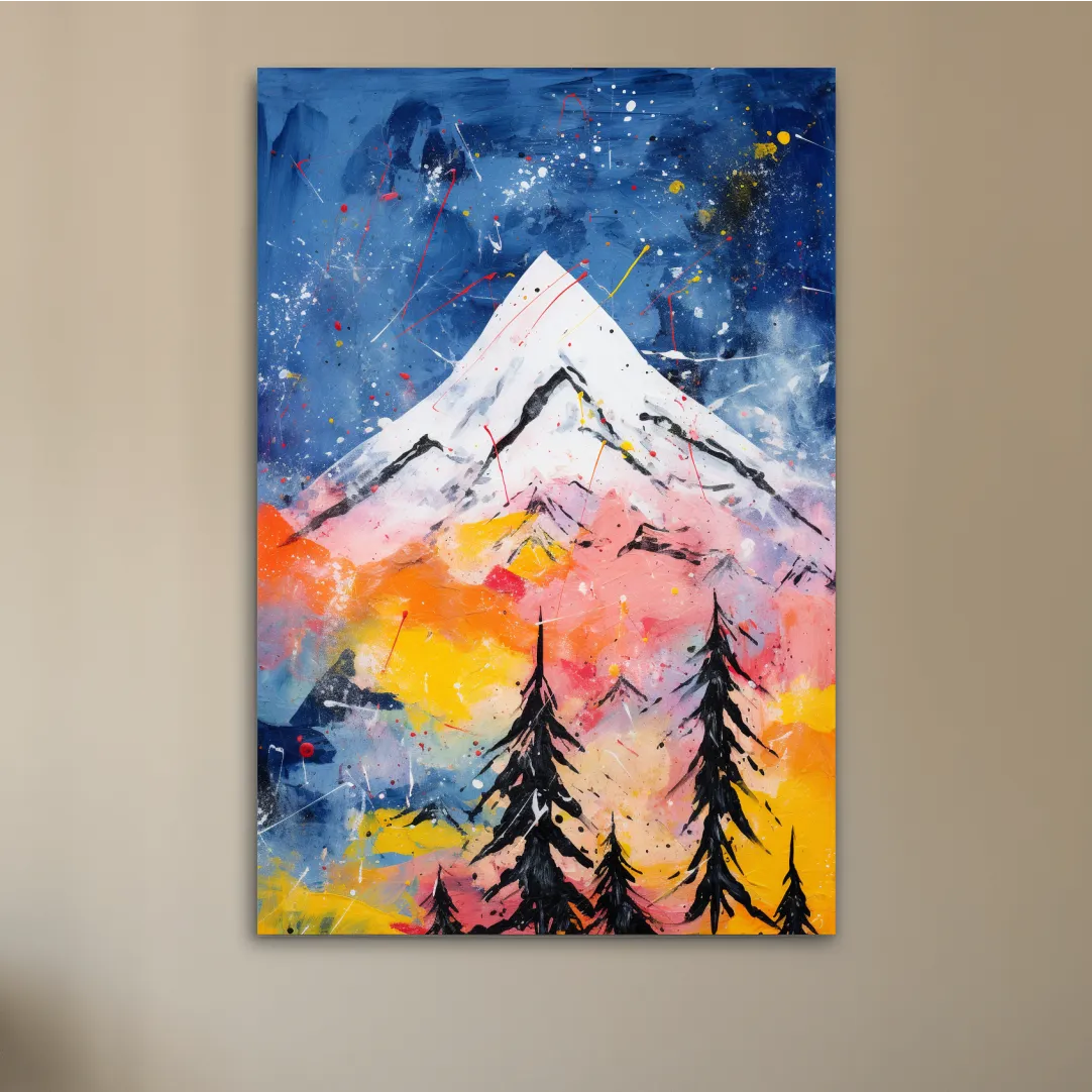 Textured simple abstract colorful mountain painting