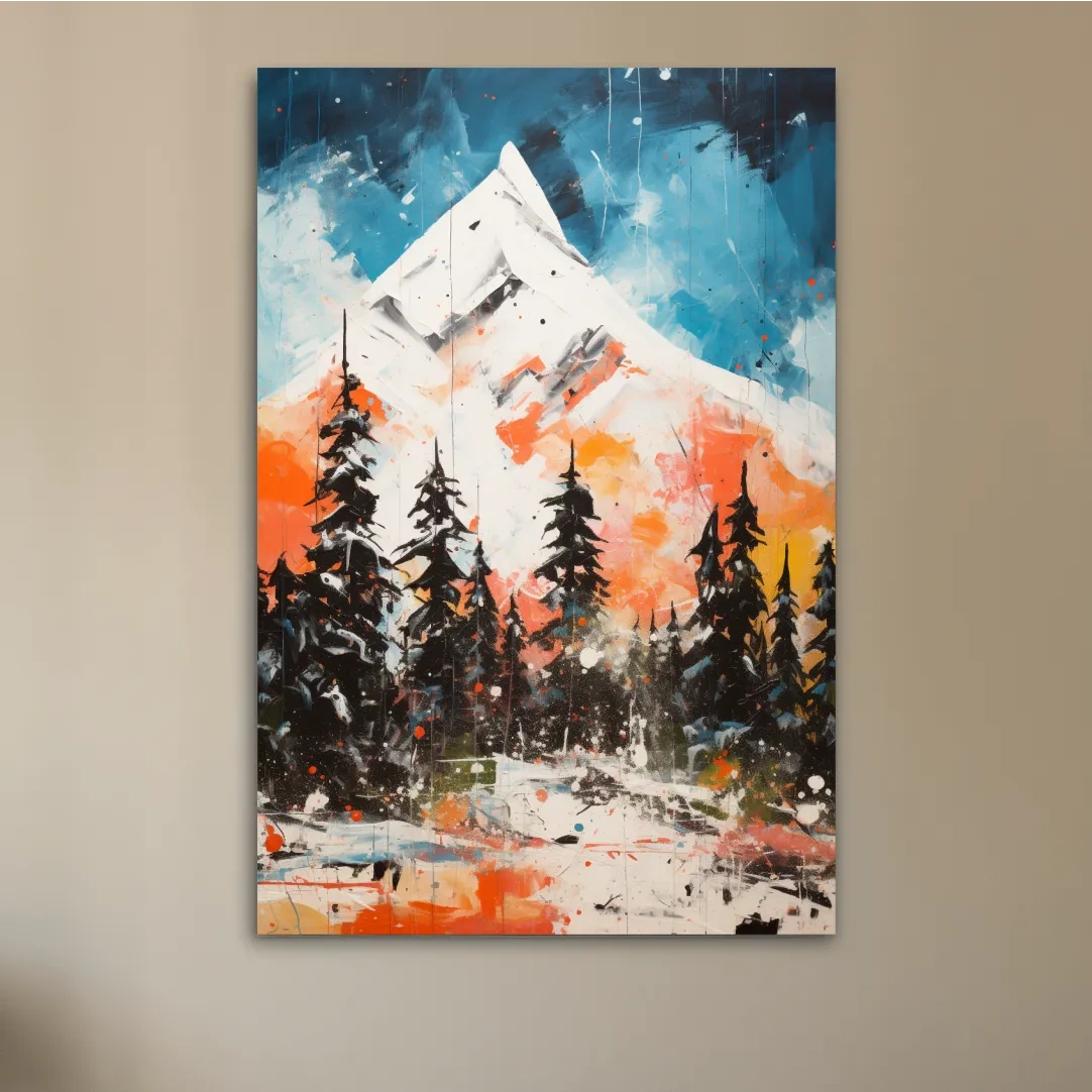 Textured rustic mountain painting