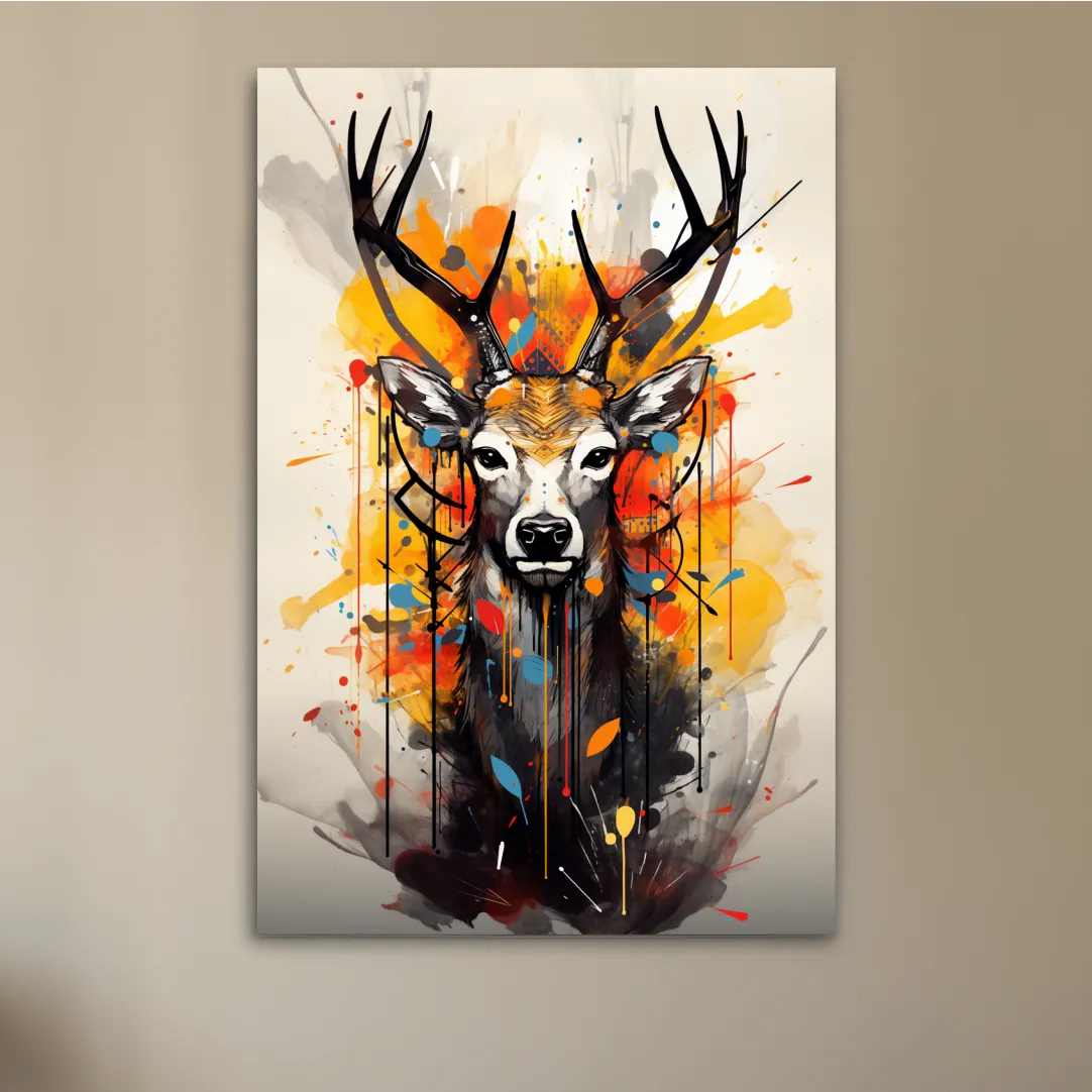 Abstract splattered painting of a deers head