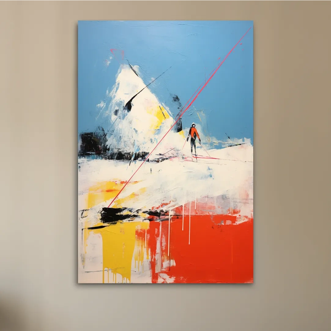 Expressionist Abstract Skiier Mountain Peak Painting - Winter Sports Wall Art