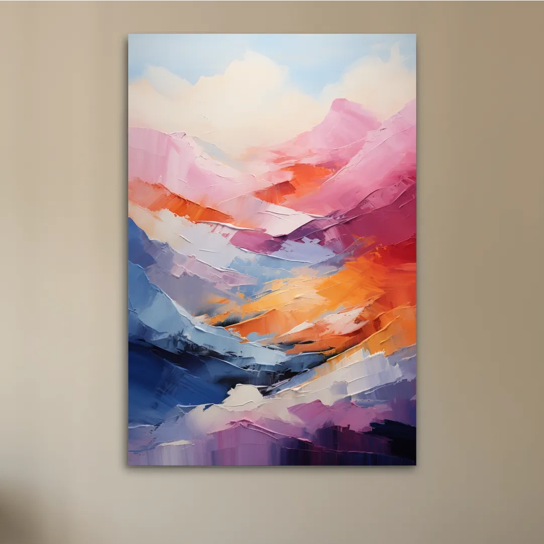 Vibrant Abstract Mountain Landscape Painting - Colorful Impasto Texture Wall Art