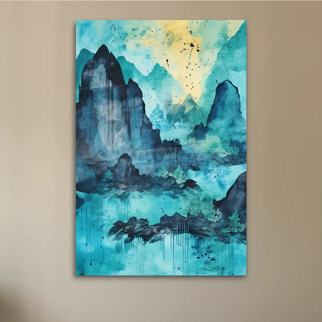 Abstract painting of a mountainous landscape