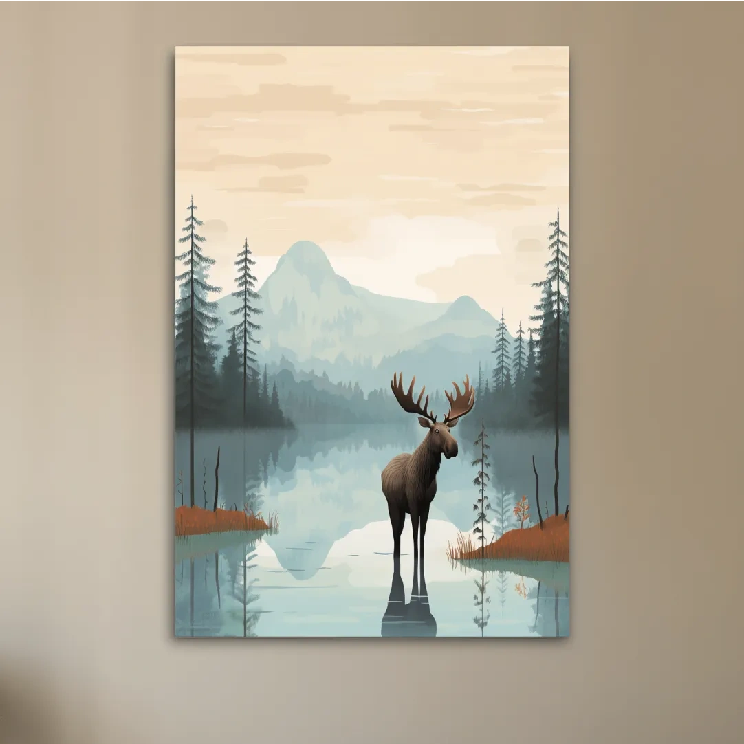 Childrens illustration of a moose in the mountains