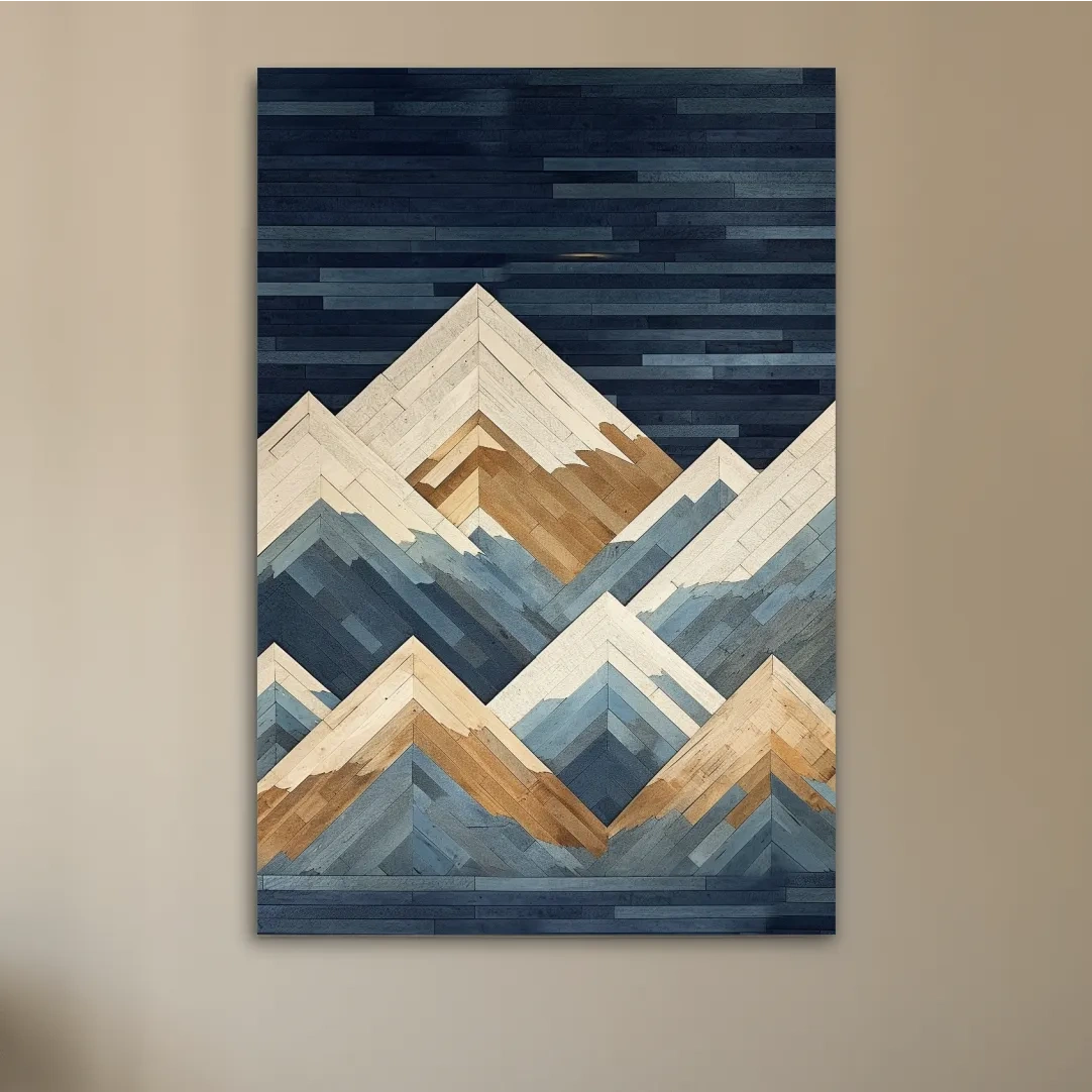 Wooden panel art, painted wood mountains