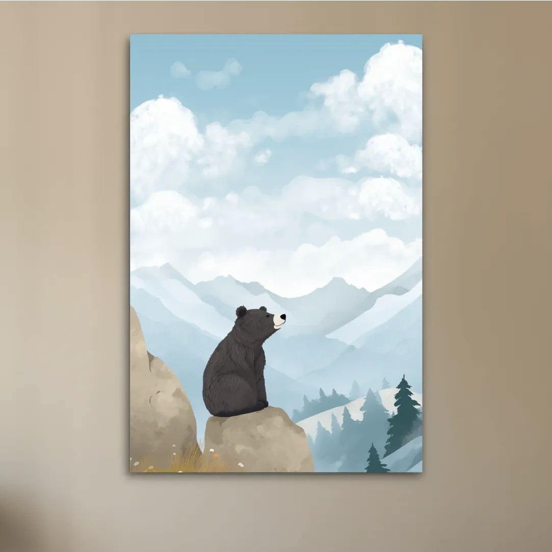 Illustration of a happy bear sitting on a rock