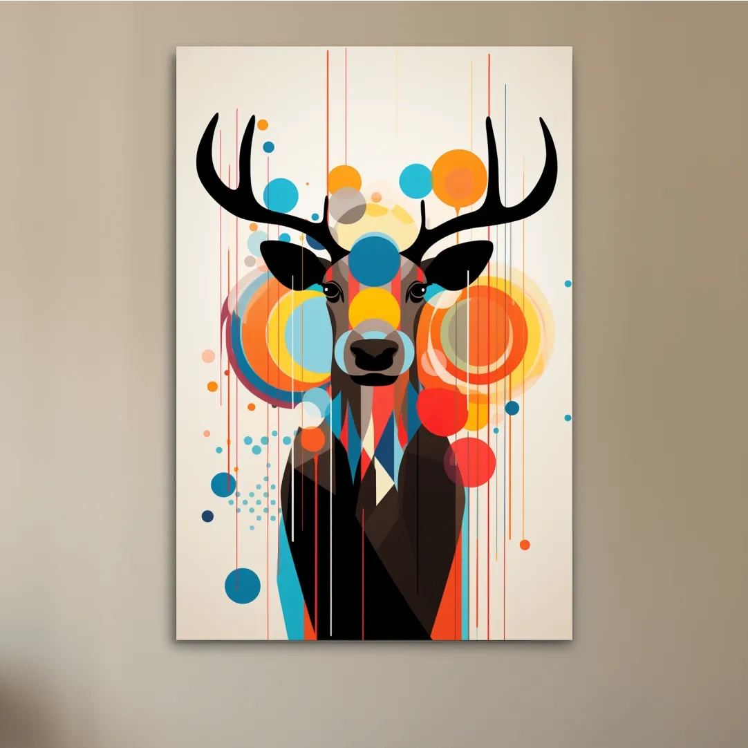 Abstract deer illustration, mid century style art