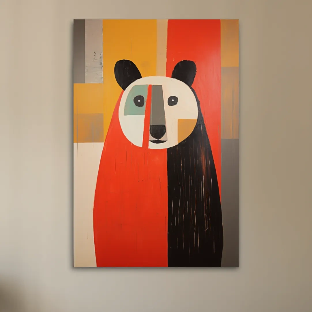 Quirky simplistic painting of a bear on wood