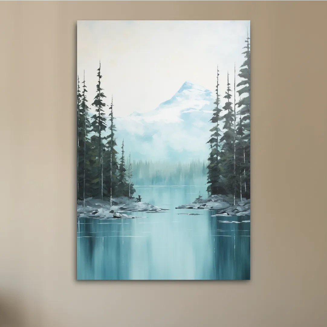 Turquoise Alpine Lake & Pine Forest Watercolor - Serene Mountain Landscape Wall Art