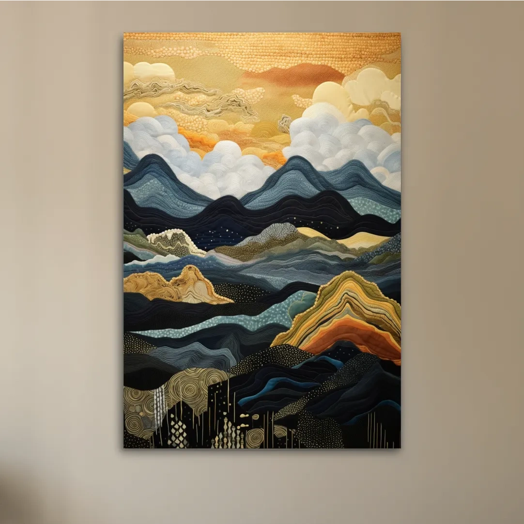 Elegant tapestry art, rolling mountain patterns