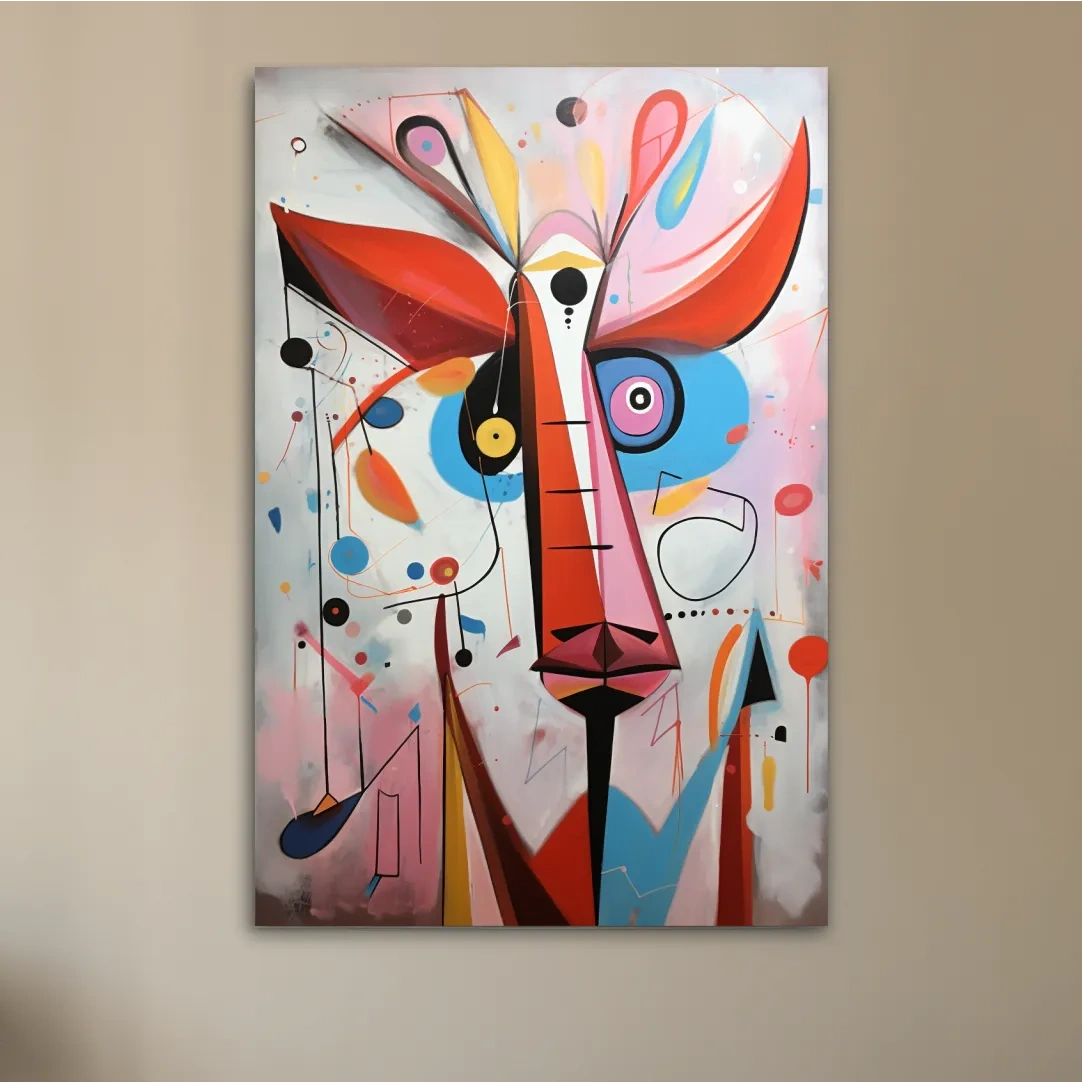 Quirky abstract painting of a deers head