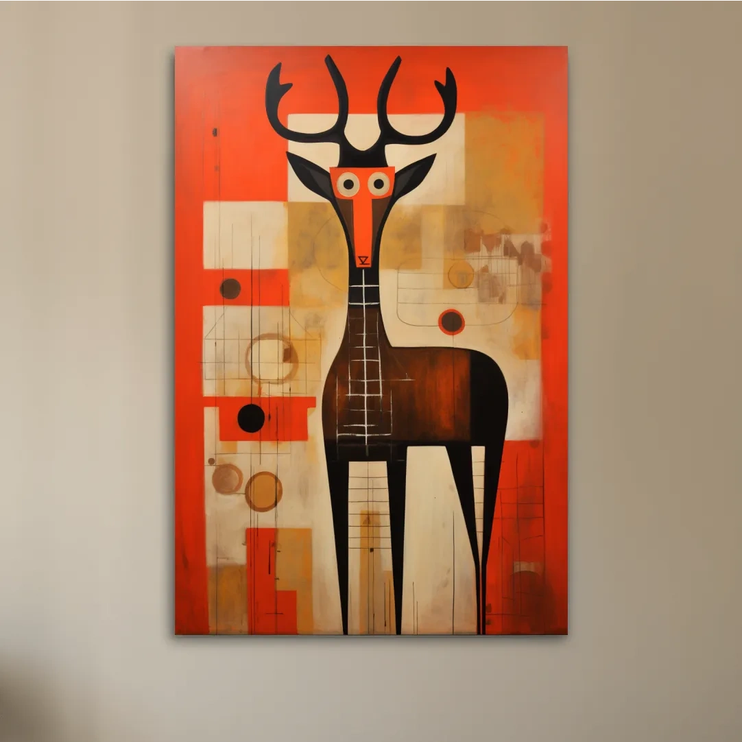 Funny quirky painting of a cartoon style deer
