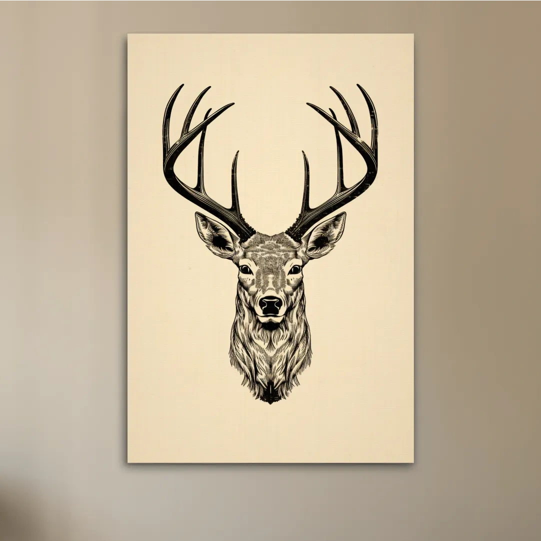 Vintage Deer Head Line Drawing Artwork - Minimalist Wildlife Tattoo Wall Art