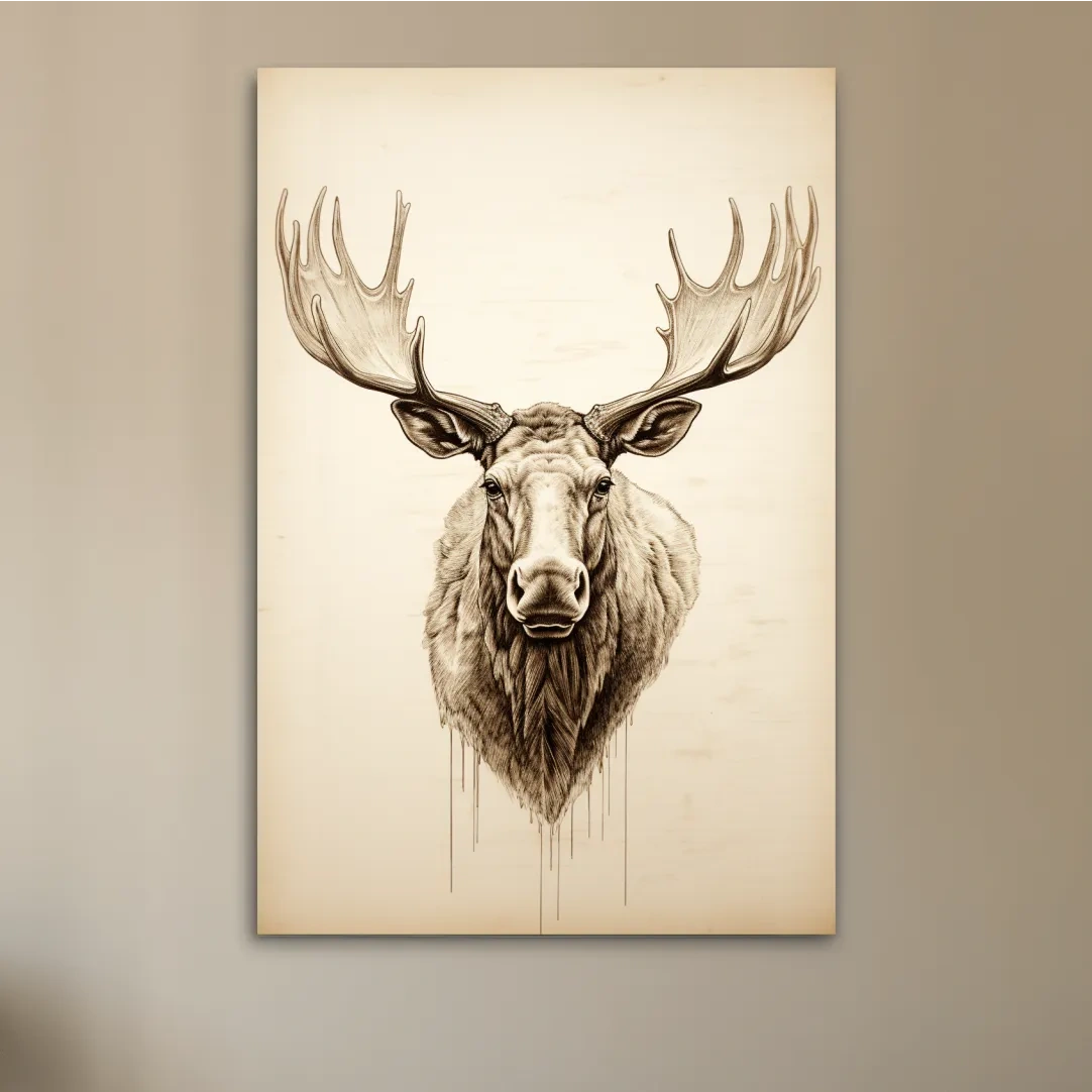 Vintage style portrait drawing of a moose