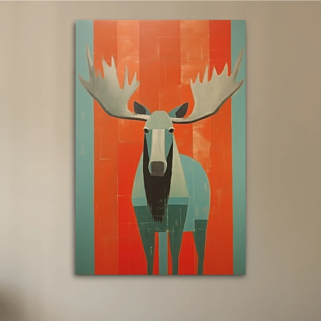Mid Century Modern Rustic Moose Portrait Painting -  Wildlife Wall Art
