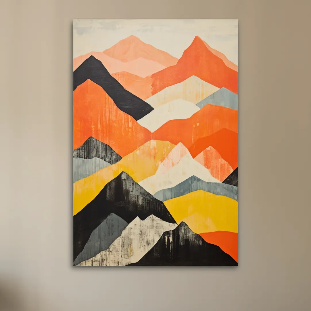 Textured pattern painting of mountain shapes