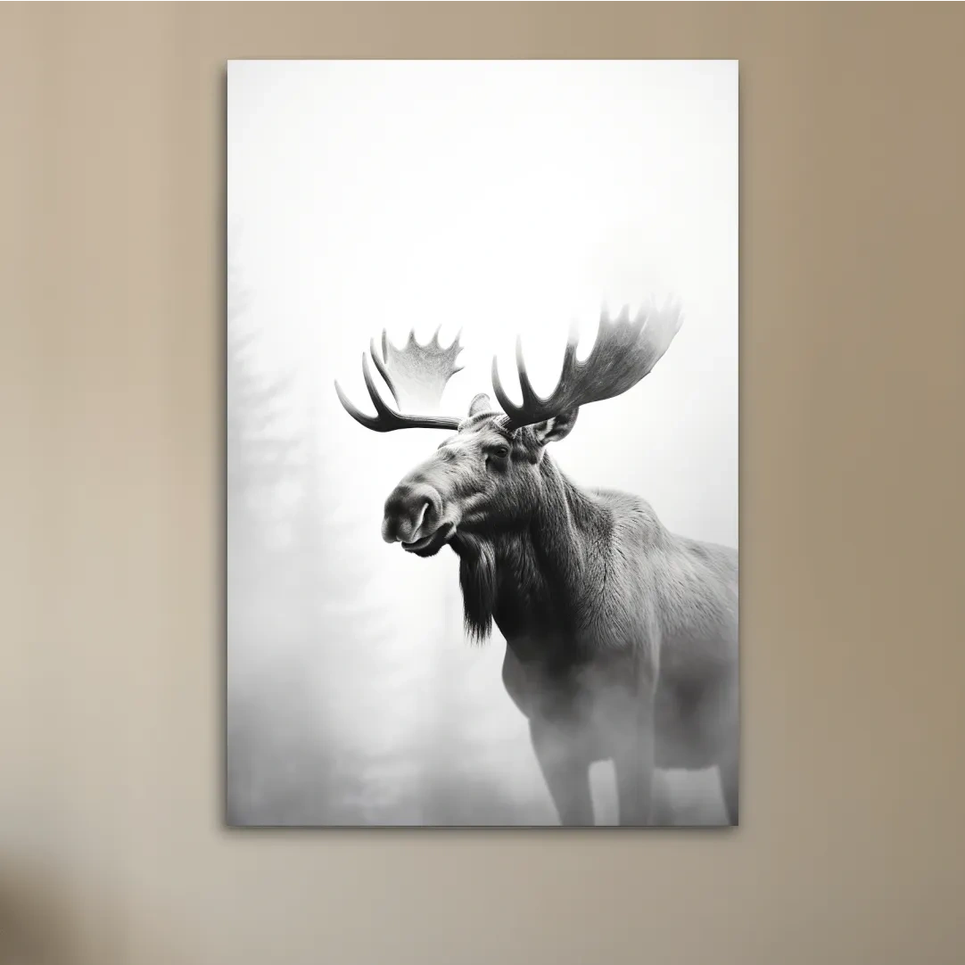 Moody Black And White Moose Portrait - Misty Wildlife Photography Artwork
