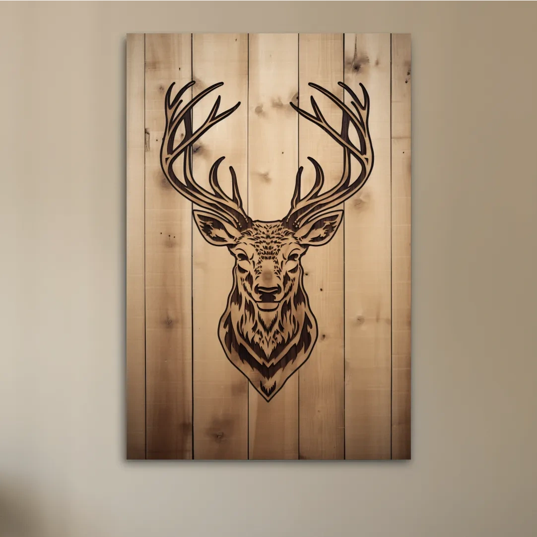 Rustic Stag Head Woodburn Illustration - Cabin Lodge Wildlife Wall Art