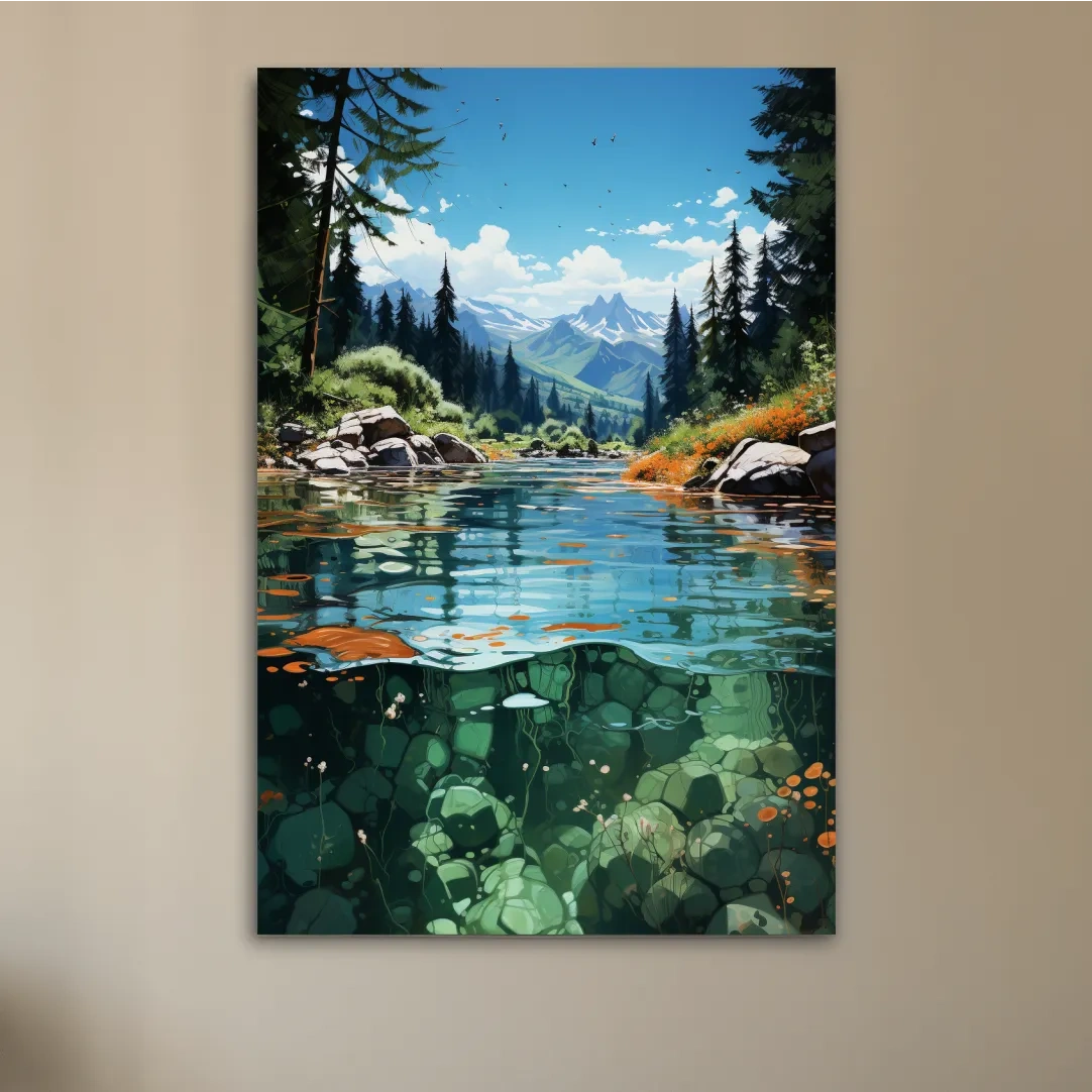 Illustration art of an alpine stream in summer