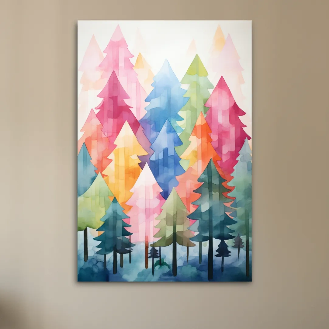 Watercolour painting art, a colorful dreamy forest