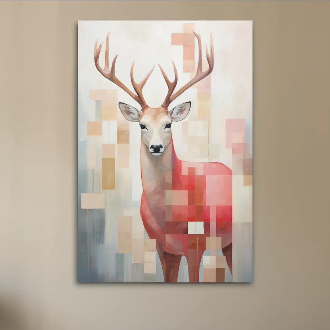 Abstract painting of a deer with geometric shapes