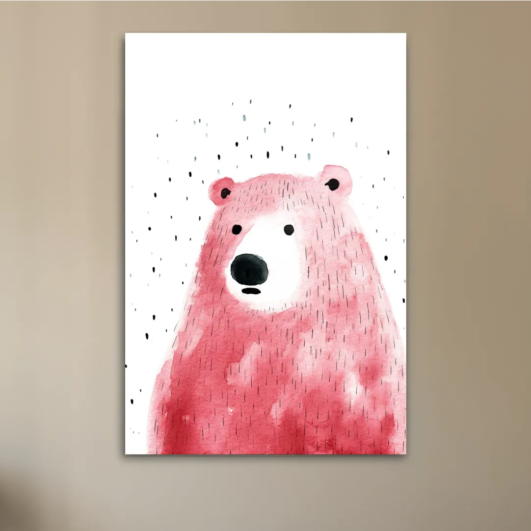 Quirky art, minimal watercolor painting of a bear