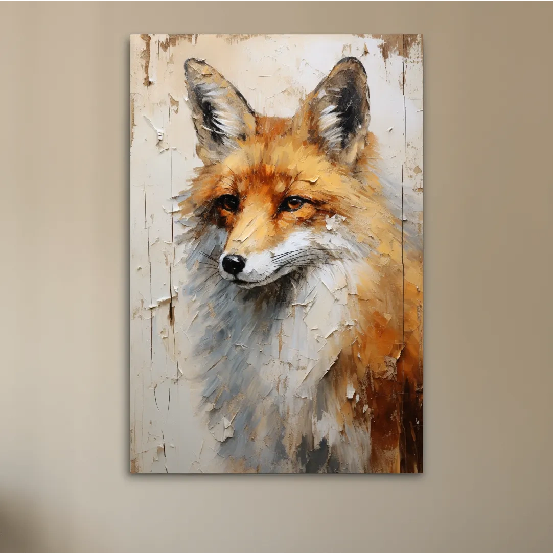 Rustic impasto style painting of a fox on wood