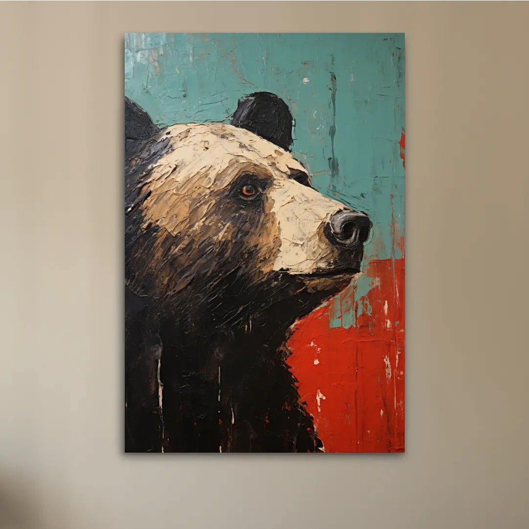 Rustic impasto style painting of a black bears head