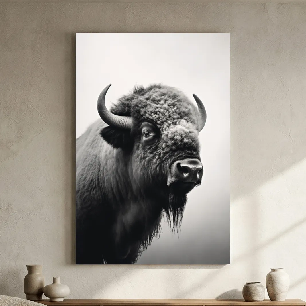 Black And White Bison Portrait - Wildlife Photography Wall Art