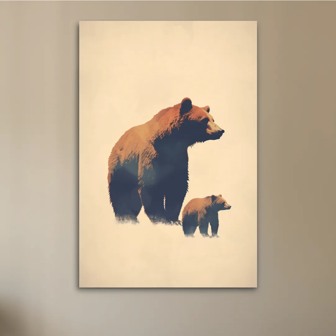 Minimal illustration of a momma bear and her cub