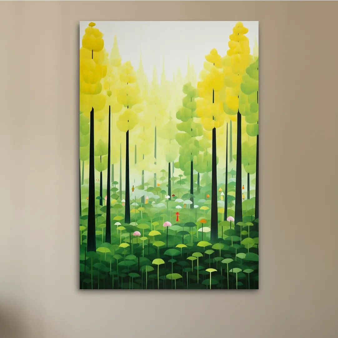 Happy storybook illustration of a surreal forest