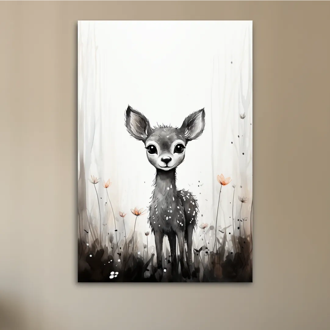 Cute Deer Fawn Watercolor Illustration - Whimsical Woodland Nursery Wall Art
