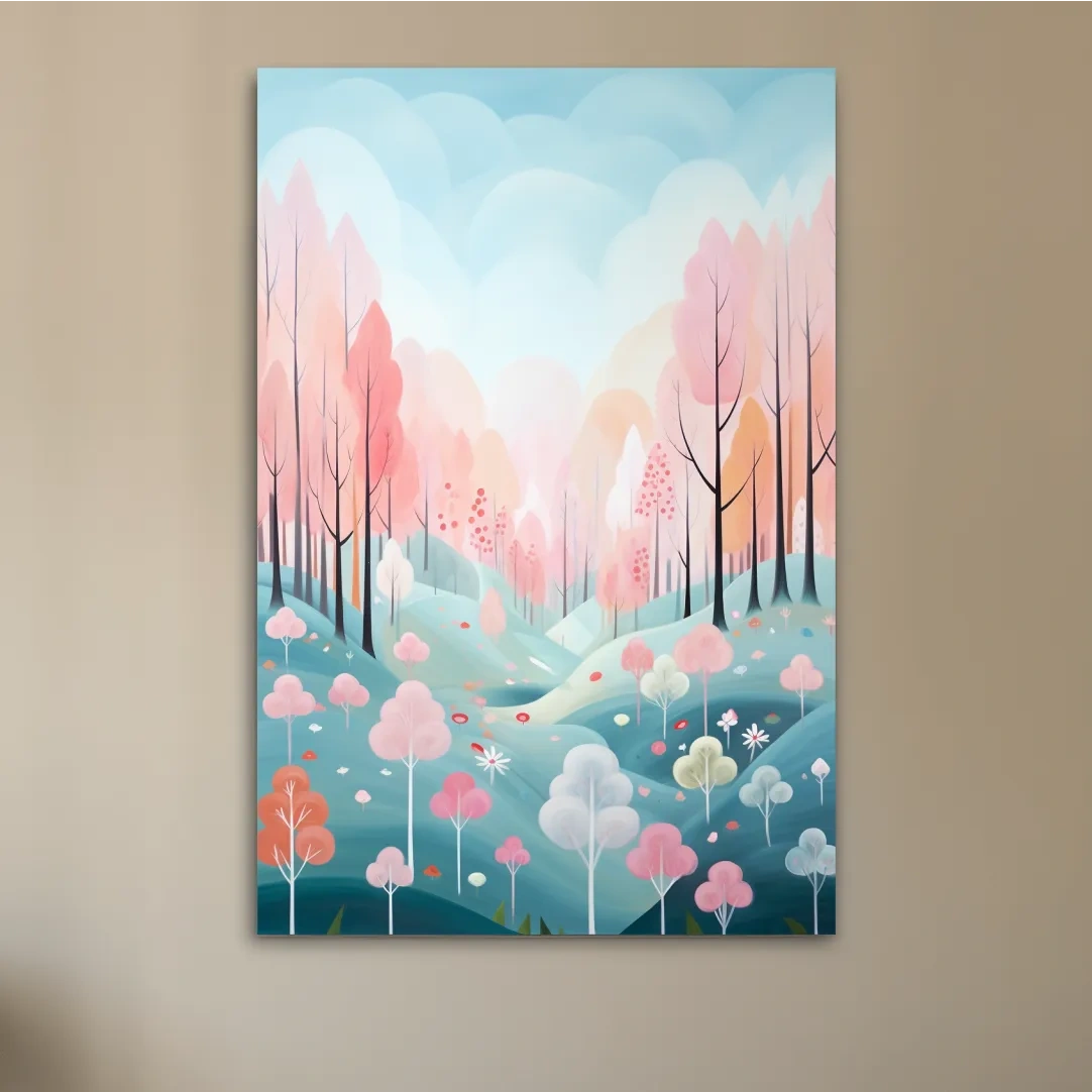 Pastel painting of a colorful dreamy forest