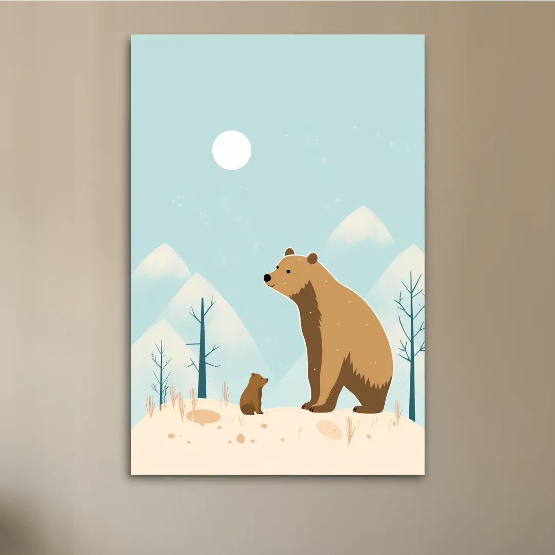 Minimal illustration art of a mama bear and her cub