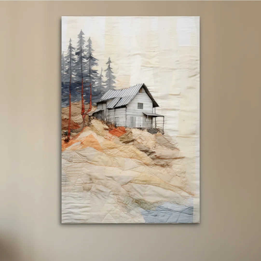 Rustic cabin artwork, fabric patchwork style