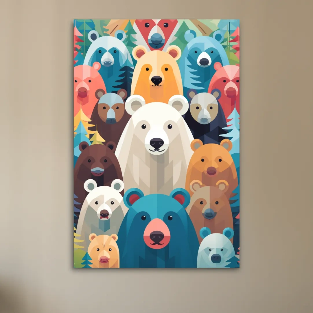 Colorful Bear Family Collage - Childrens Nursery Wildlife Wall Art