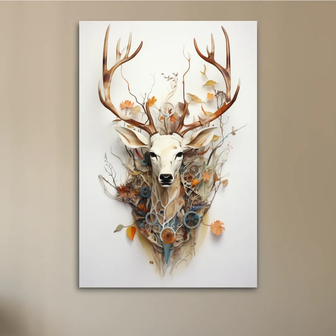 Ornate floral deer head collage style art