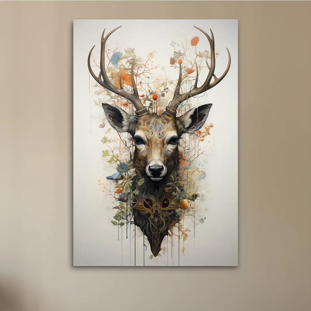 Ornate Floral Deer Head Illustration - Elegant Woodland Wildlife Wall Art