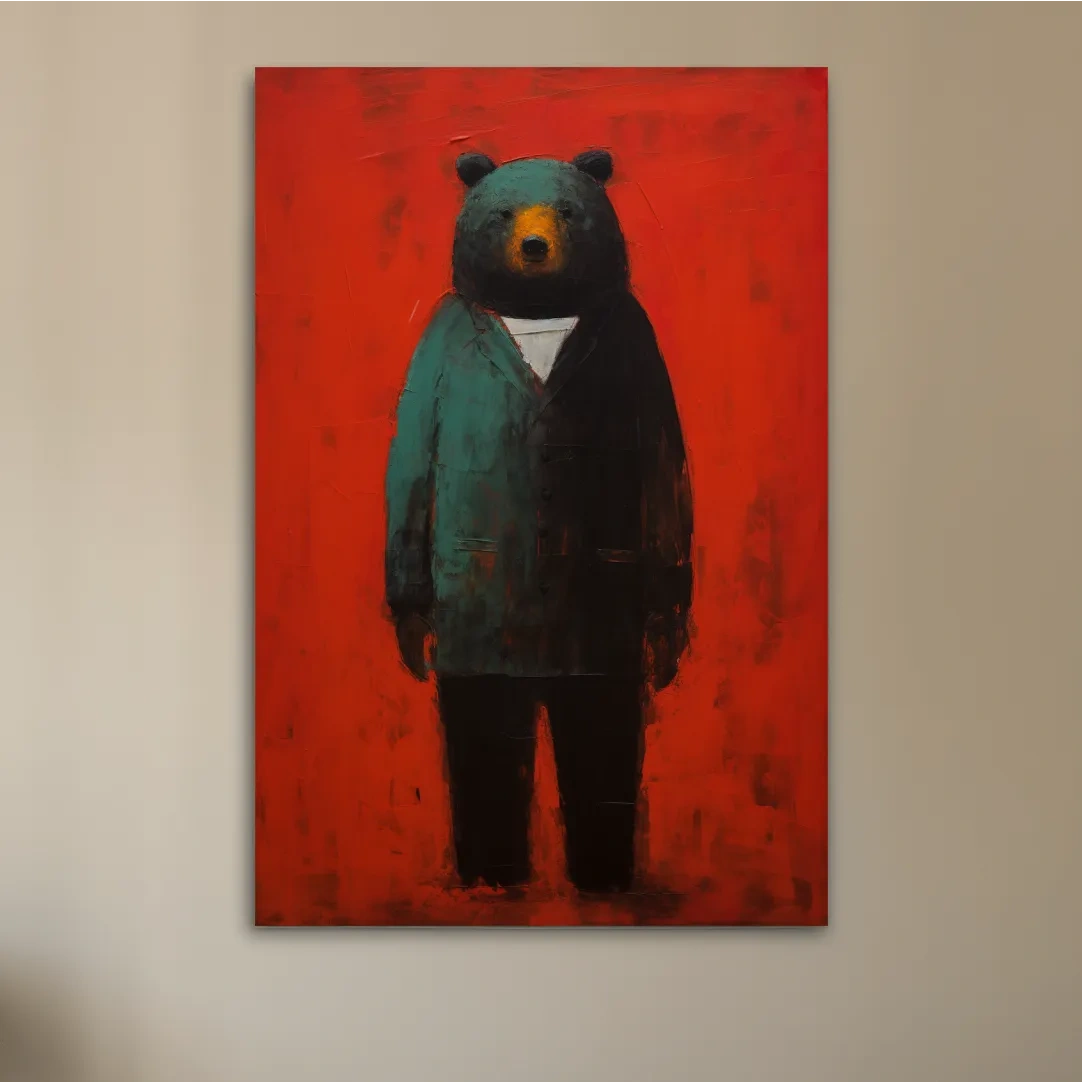 Bear wearing a suit, expressive textured painting