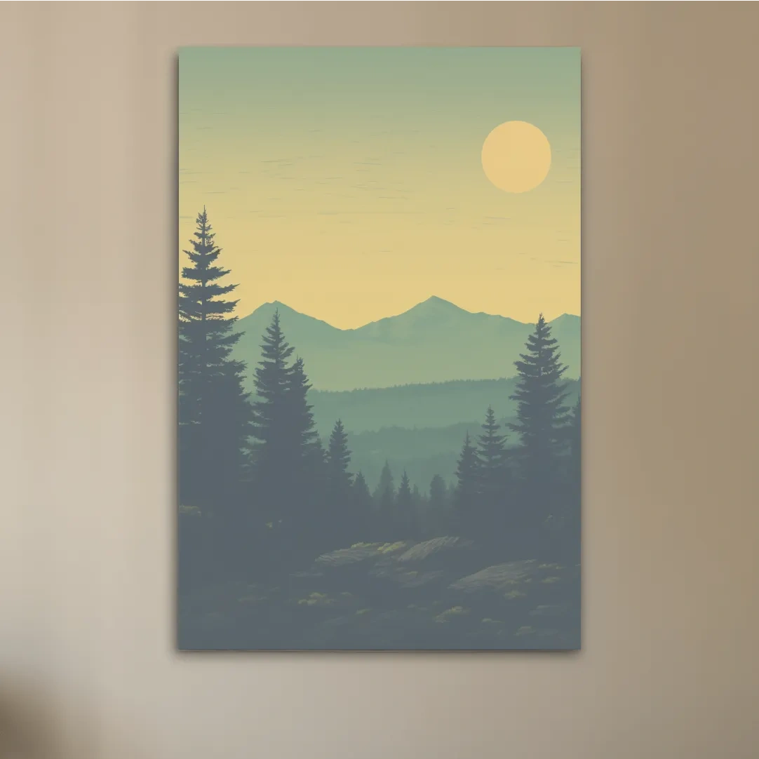 Sunset over the mountains, illustration postcard art