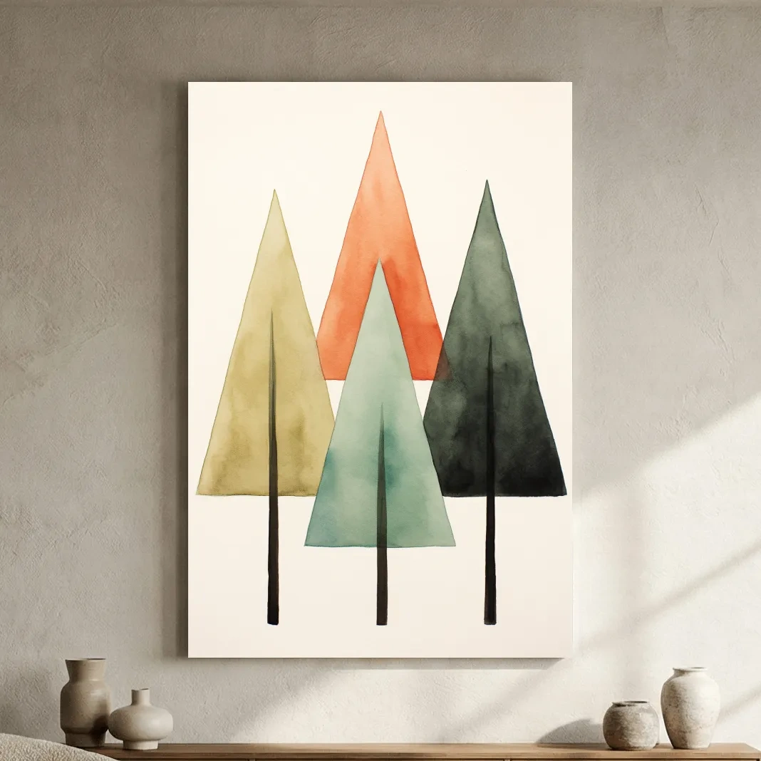 Minimalist Watercolor Pine Tree Trio - Scandinavian Forest Wall Art