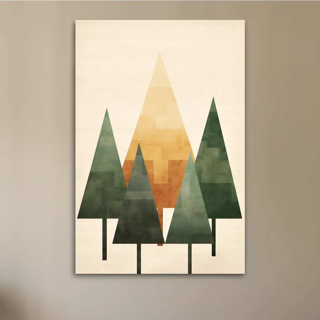 Rustic forest art illustration, geometric trees
