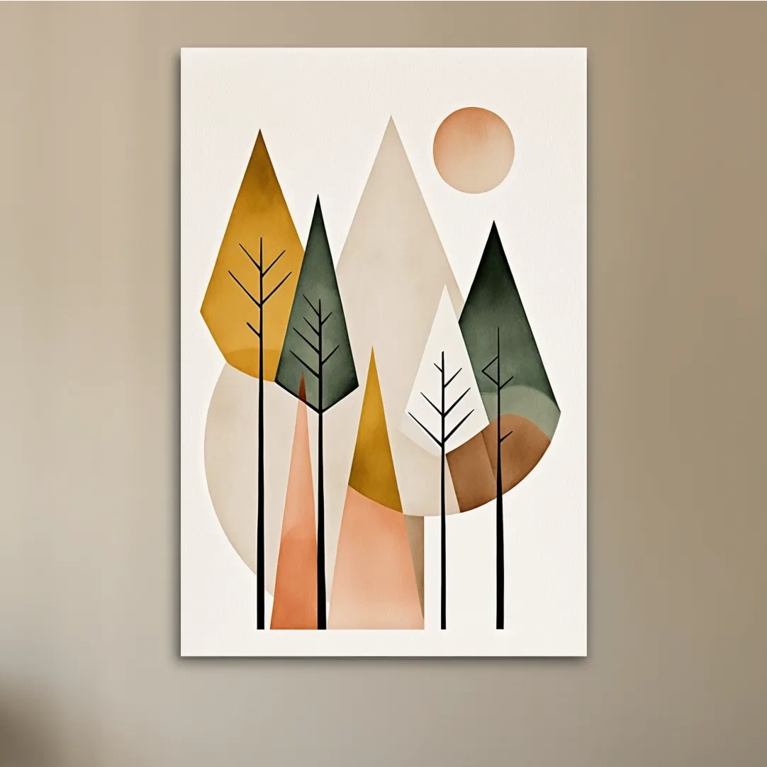 Bohemian mountains and trees, rustic art print