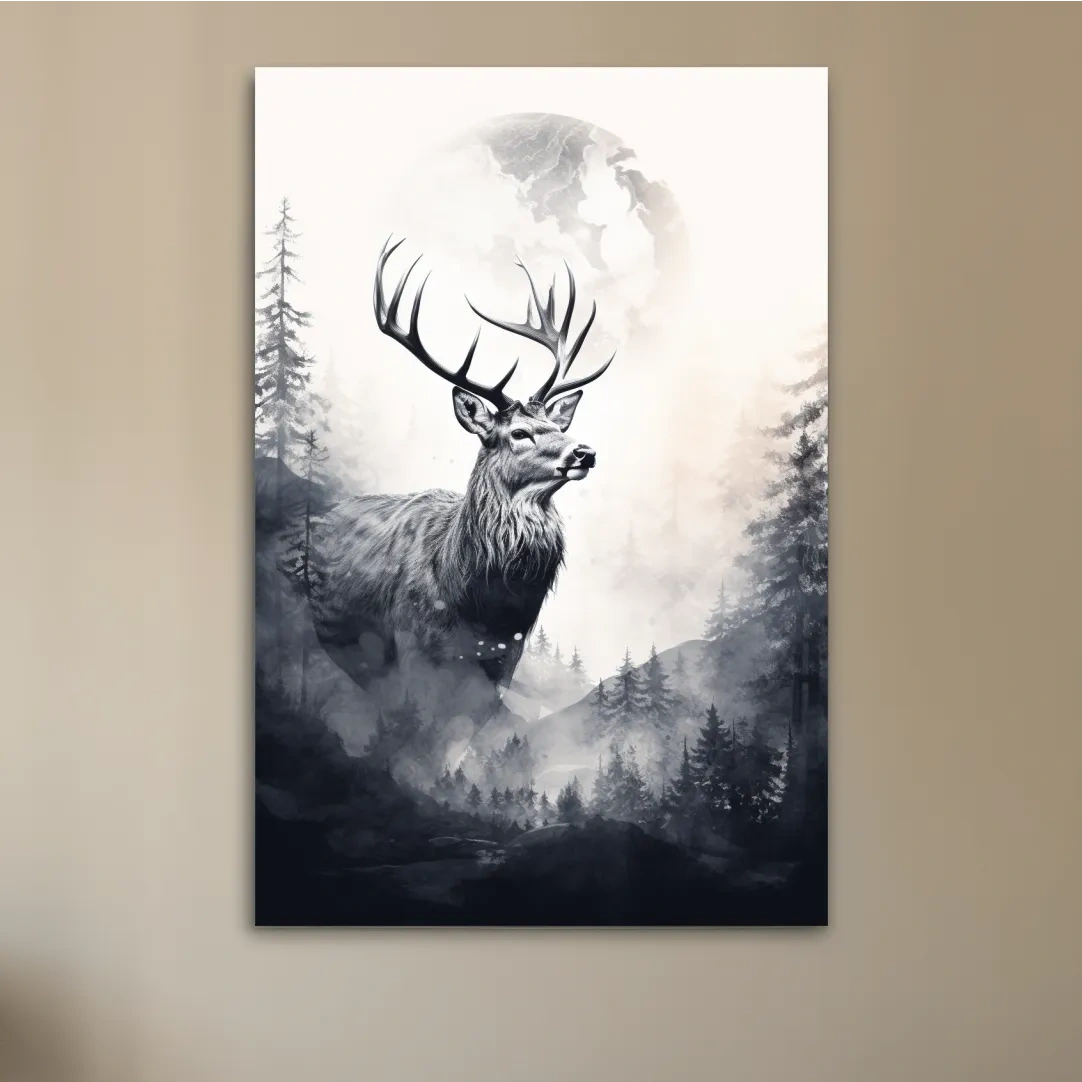 Deer and forest artwork drawing, double exposure style